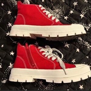 Red High-Top Sneakers with White Soles